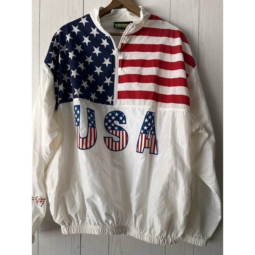 Vintage 90's USA Pullover Mens XL Flag Vinini's Sport Windbreaker Surf STYLE